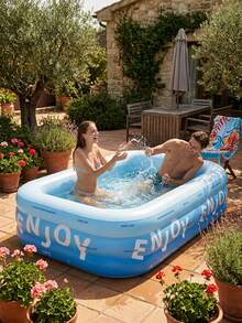 1PC Full-Sized Above Ground Blow Up Pool, Durable Thick PVC Inflatable Family Lounge Pool For Backyard Garden, Summer Outdoor Relaxation & Cooling Off - Multicolor - View 3