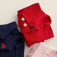 Áo cho thú cưng (1 chiếc), thiết kế mùa xuân/hè, thêu, mỏng và thoáng khí, áo polo gile thêu. - Đỏ - Xem 10