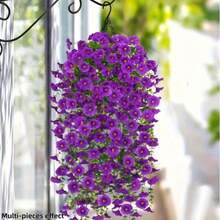2pcs Artificial Hanging Eucalyptus Ivy Bindweed Silk Flowers, Home Wedding Outdoor Vine Wall Decor - Purple Morning Glory Vines - View 5