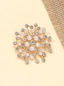 New Pearl & Rhinestone Snowflake Brooch, Luxury Elegant Brooch Pin For Women - Gold - View 9