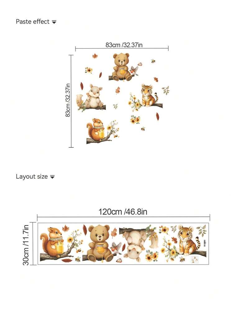 1 Peça Adesivo de Parede de Animal Cartoon de Tamanho Grande, Leão, Elefante, Girafa, Zebra e Coruja Dormindo em Galho de Árvore, Pequeno Tigre, Leão e Coala Sentados em Galho de Árvore Comendo Mel, Vários Animais Fofos, Decalque de Parede Removível Autoadesivo de PVC, Adequado para Quarto de Crianças, Berçário, Quarto, Sala de Estar, Escritório, Sala de Jantar, Banheiro, Decoração de Parede Doméstica - Multicolorido - Visão 6
