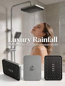 Modern 12-Inch Square Wall-Mounted Shower Head, High-Pressure, High-Flow Ceiling-Mounted Shower Head, Durable Plastic Construction, Polished Finish, Even Water Flow Covering The Entire Body, Providing A Spa-Like Shower Experience, Classic Hot And Cold Water Design, Modern Minimalist Style. - Multicolor - View 7