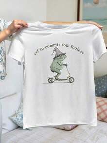 Camiseta Blanca de Manga Corta con Cuello Redondo para Mujer, con Gráficos de Ranas Divertidas, Top Casual y Lindo de Verano, 100% Algodón - Blanco - Ver 7