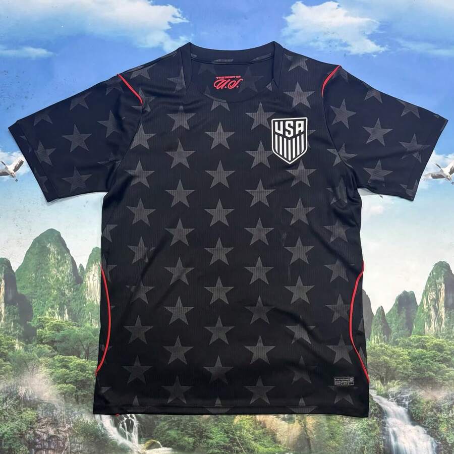 USA Style Black Star Print Soccer Jersey, Breathable Lightweight Football Training Top - 預設 - 查看 1