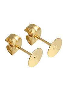 20 Sets/Pack Gold Stainless Steel Flat Pad Earring Studs Set Flat Pad Earring Posts With Stainless Steel Earring Backs Hypoallergenic DIY Earrings - Yellow Gold - View 4