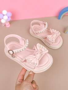 珍珠蝴蝶结凉鞋，软底防滑夏季公主鞋，适合小女孩，幼儿沙滩鞋 - 粉色 - 查看 8