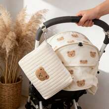1pc Quilted Baby Stroller Hanging Bag, Diaper And Bottle Storage Bag, Convenient Carry-On Mother & Baby Organizer - Bear - View 3