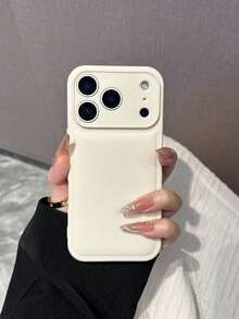 1pc Minimalist Solid Color Leather Texture High-Quality Phone Case Compatible With IPhone 17/17Pro/17Promax/16promax/16/16pro/16plus/15/15promax/15pro/11/12/13/14promax/11pro/11promax/12pro/12promax/13pro/13promax/14pro/14promax, Elegant Creative Design - White - View 3