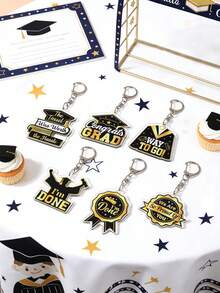 6pcs 2026 Graduation Commemorative Keychains, Black Gold Acrylic Material Graduation Cap Badge Pattern Keychains, Graduation Party Favors, Graduation Memento Keychains, Congratulations On Graduation, I Did It, Graduation Decor For 2026, Graduation Season Party Supplies, Graduation Backpack Or Car Key Chain, Graduation Party Goodie Bag Filler, 2026 Graduate Universal Gift - Black Gold Graduation Season - View 7