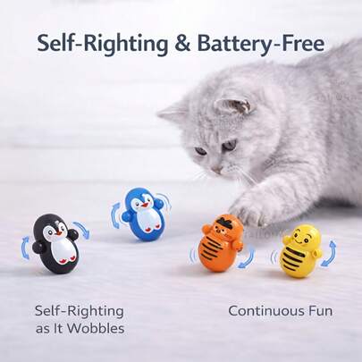 10个装猫咪滚动玩具，室内适用。可自动滚动的猫咪玩具。无需电池。随机图案。轻便塑料猫咪益智玩具。