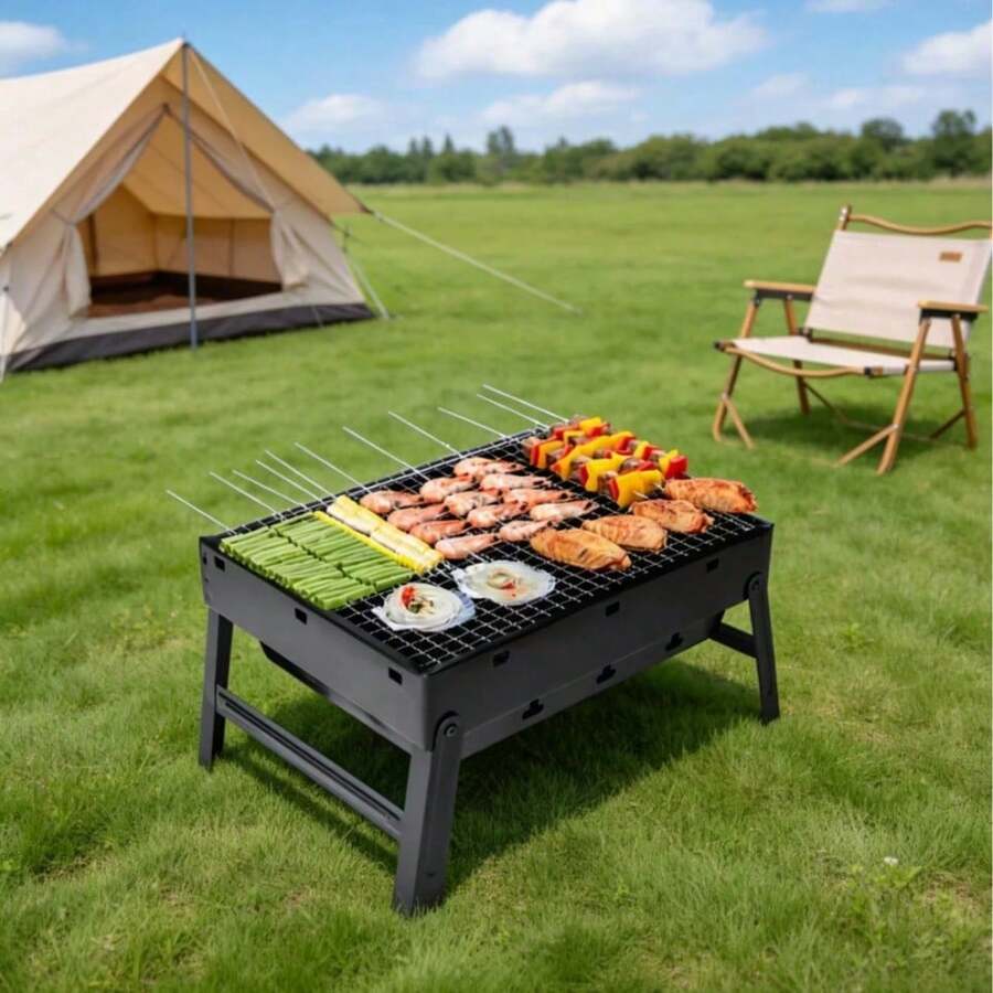 3 Sizes Barbecue Grill / Patio Cart Model / Outdoor Folding Portable Model / Outdoor Multi-Function Barbecue Grill / With Side Table & Storage Shelf / Patio Charcoal Grill - A - View 1