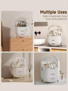 1 Set Of Cosmetic Storage Organizer Box, Dressing Table Cosmetic Storage Box With Drawer And Transparent Cover Tabletop Cosmetic Storage Rack, Suitable For Dressing Table, Bathroom And Other Places, Can Store Cosmetics, Skin Care Products, Makeup Brush Display Stand, Is The Ideal Choice For Ladies. Set, Pink, White Cosmetic Storage Box + Makeup Brush Storage Box - B - View 6