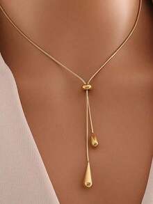 1 pieza Collar colgante de acero inoxidable con diseño de gota de agua minimalista de alta gama y estilo retro - Amarillo Oro - Ver 1