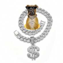 Kalung Anjing Peliharaan Gaya Hip Hop, Terbuat dari Paduan Seng dengan Hiasan Batu Permata Berkilau, Dipadukan dengan Liontin Uang Kertas Besar, Aksesori Gaya Hip Hop yang Keren, Cocok untuk Pemakaian Sehari-hari atau Festival - MultiWarna - View 14