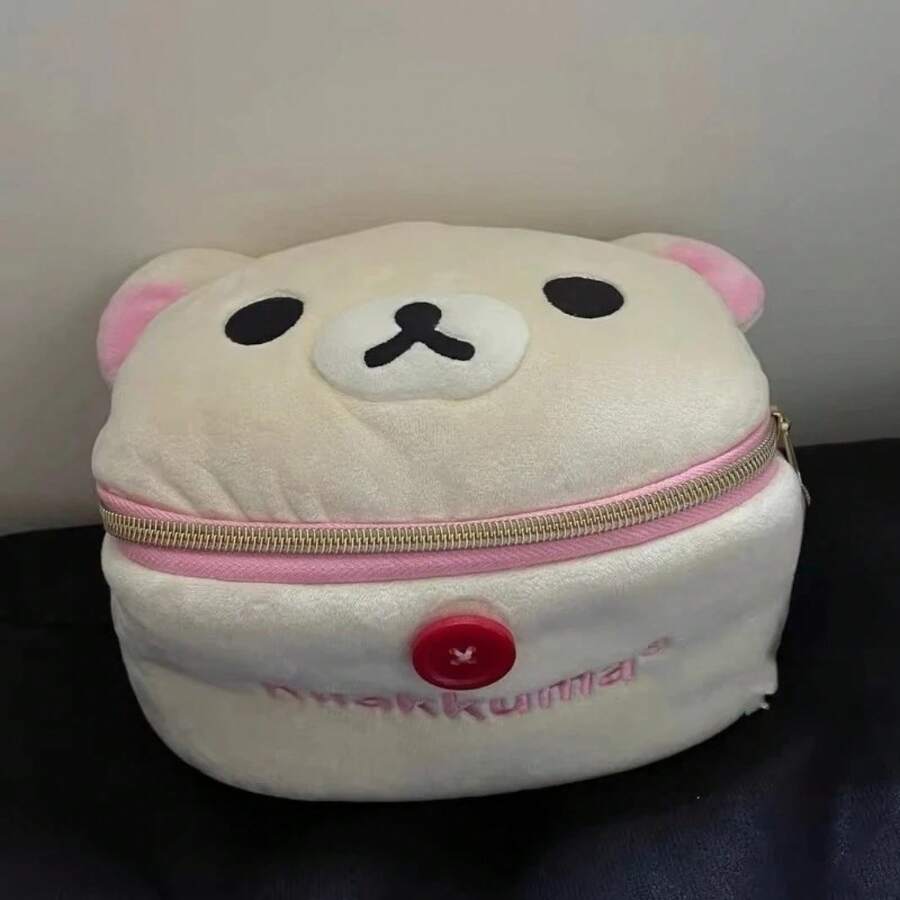 Kawaii Rilakkuma Bear Elliptical Stereoscopic Pencil Bag Portable Stationery Storage Bag Easy Bear Storage Bag Makeup Bag Gifts - A - View 1