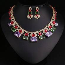 Bộ 3 món thời trang nữ gồm dây chuyền, bông tai thiết kế độc đáo đính đá Cubic Zirconia, và bộ trang sức phù hợp cho phái nữ, cô dâu, dự tiệc, đám cưới, quà tặng thời trang nữ. - Bộ trang sức - Xem 2