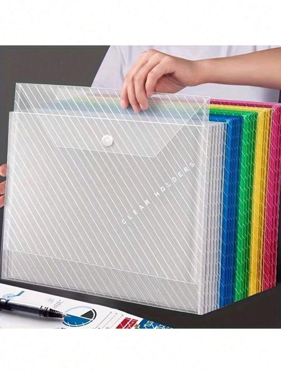 10/5/1pc A4 Plastic File Folder - Thick File Folder, Transparent Snap Closure Student Document Organizer Bag, A4 File Folder, PP Transparent Plastic Snap Closure File Folder, Plastic File Folder, Colorful Waterproof Data Bag, Office File Folder, Fashionable File Storage, Waterproof PP Material, Suitable For Students And Office Use, Back To School Season, School Supplies - A - View 1