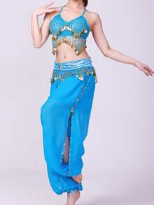 Bộ trang phục múa bụng đính sequin dành cho người lớn, áo voan đính sequin (có mút ngực, không thể tháo rời) và quần dành cho nữ, bộ trang phục công chúa Ả Rập dành cho múa phương Đông cho nữ. - Nhiều màu - Xem 1