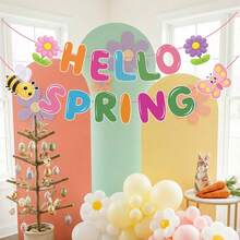 1 Set Pancarta Colorida "Hola Primavera" con Abejas, Mariposas y Flores. Guirnalda Floral Primaveral con Insectos Lindos, Pancarta de Saludo Primaveral DIY, Adecuada para Fiesta con Tema de Primavera, Aula, Oficina, Decoración del Hogar y Decoración de Fiesta de Jardín. Pancarta Colgante de Pared "Hola Primavera" - Ver 4