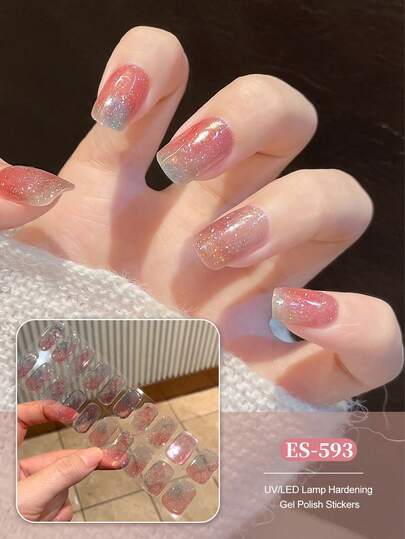 Adesivos de unhas em gel curados, base transparente, 20 unidades, requerem luz UV, qualidade profissional, longa duração, ES20, atacado internacional, dropshipping, Red Book, mesmo estilo, adesivos de unhas para pontas dos dedos.