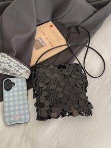 2026 New Sequin Diagonal Crossbody Mini Purse, Fashionable Shiny Chic Makeup Bag, Versatile For Summer - Black - View 3