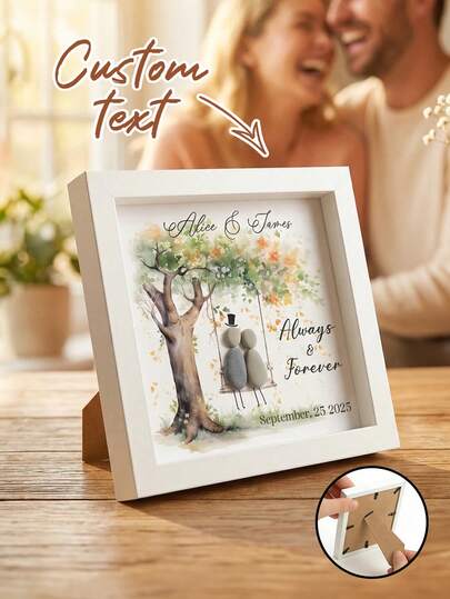 Personalisierter Pebble Art Bilderrahmen für Paar, personalisiertes Hochzeitsandenken, personalisierte Namen Datum Dekoration, Pebble Art Schaukel Plakette, Naturstein Material, stabiler Holzrahmen, hochauflösender Muster, aquarellromantischer Stil, wiederverwendbar, Paar, Frischvermählte, verlobtes Paar, Ehefrau, Ehemann, Hochzeit, Jahrestag, Valentinstag, Verlobungsfeier, Bridal-Shower, Wohndekoration, Hochzeitsgeschenk, Jahrestags-Feier, Einweihungsgeschenk, Fotohalter, Valentinstag, Hochzeitstag, Weihnachten, Verlobungstag, Hochzeitstag