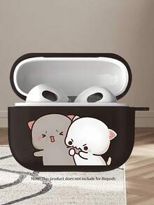 Cute Couple Cat Pattern Earphone Protective Case, Matte Finish Anti-Drop Earphone Cover, Compatible With AirPods 2/3/4/Pro/Pro2/Pro3, Great Gift For Friends Birthday And Holidays - Black - View 5