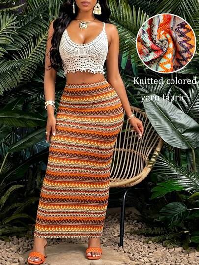 Falda mini ajustado de punto para mujer de talla grande, elegante y sexy, adecuada para vacaciones en la playa, falda lápiz y vestido maxi