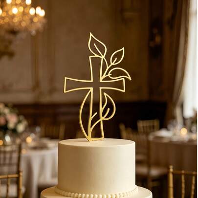 3件套金色亚克力圣餐/洗礼主题蛋糕装饰插牌，优雅字体，提升派对氛围。专为圣餐礼、洗礼仪式、迎婴派对、家庭聚会等场合设计。适用于纸杯蛋糕和普通蛋糕，是甜点桌和餐桌装饰的必备单品。高光泽闪亮，烘焙必备，宗教庆典装饰礼品。