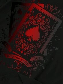 Manfinity Roughcore Men's Casual Short Sleeve Crew Neck T-Shirt With Creative And Versatile Playing Card Graphic Design - 紅色和黑色 - 查看 3