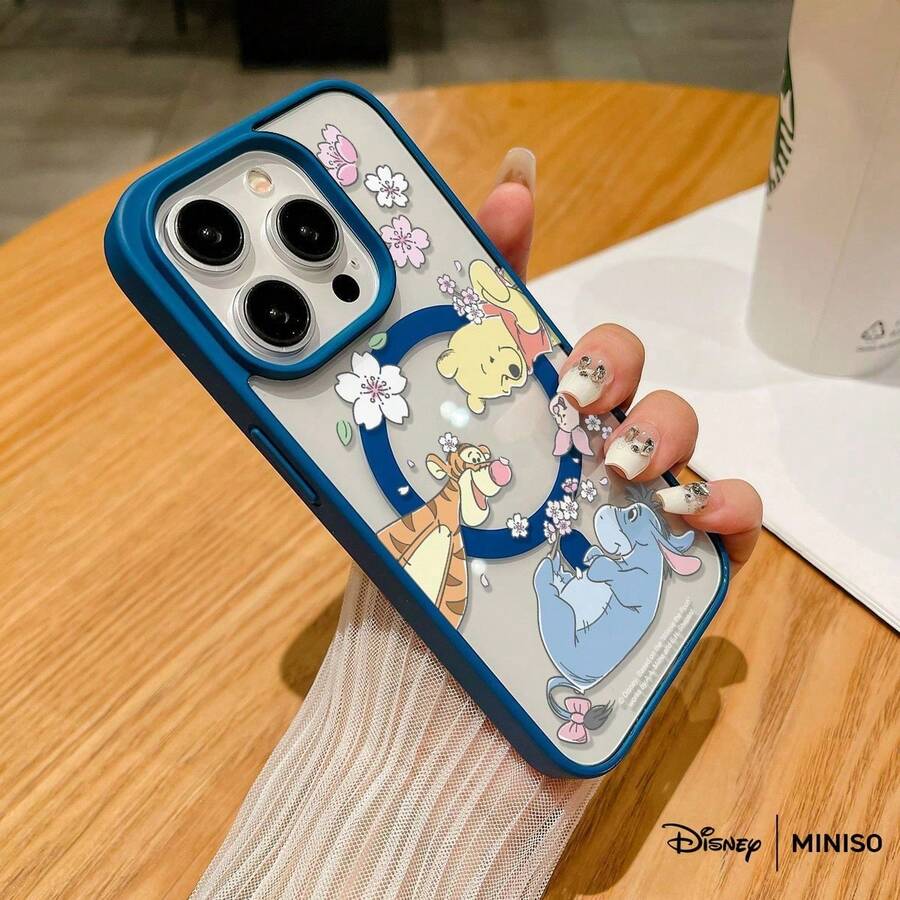 名创优品迪士尼小熊维尼樱花透明磁吸手机壳，适用于iPhone 17/17 Pro/17 Pro Max/17 Air/16/15/14/13/12/11/X系列，iPhone 17 Pro Max手机壳，iPhone 17 Pro手机壳，iPhone 17手机壳，圣诞礼物，女朋友 - 藍色 - 查看 1
