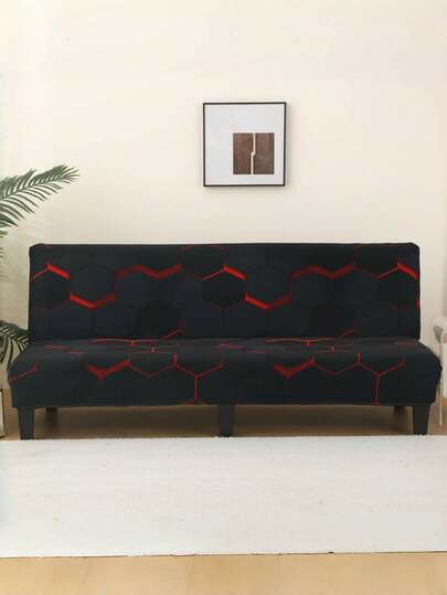1 tấm bọc ghế sofa giường màu đen vân đá cẩm thạch, chất liệu sợi polyester co giãn, chống bụi, phù hợp cho sofa không tay vịn, trang trí nhà cửa.