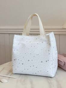 Portable Insulated Lunch Bag, Lunch Box, Bento Bag, Dinner Insulation Bag, Thickened Cute Fruit Lunch Bag For Students, Asymmetrical Star Lunch Bag Lunch Container Large Capacity Travel Essentials - White - View 8