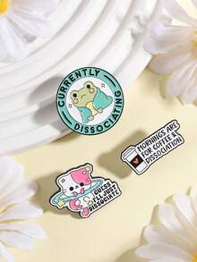 3pcs " I'll Just Dissociate" Cat Enamel Brooch, Cute Space Cat & Frog Brooch, Adorable Animal Pins, Backpack Accessories, Gifts For Friends - Multicolor - View 4