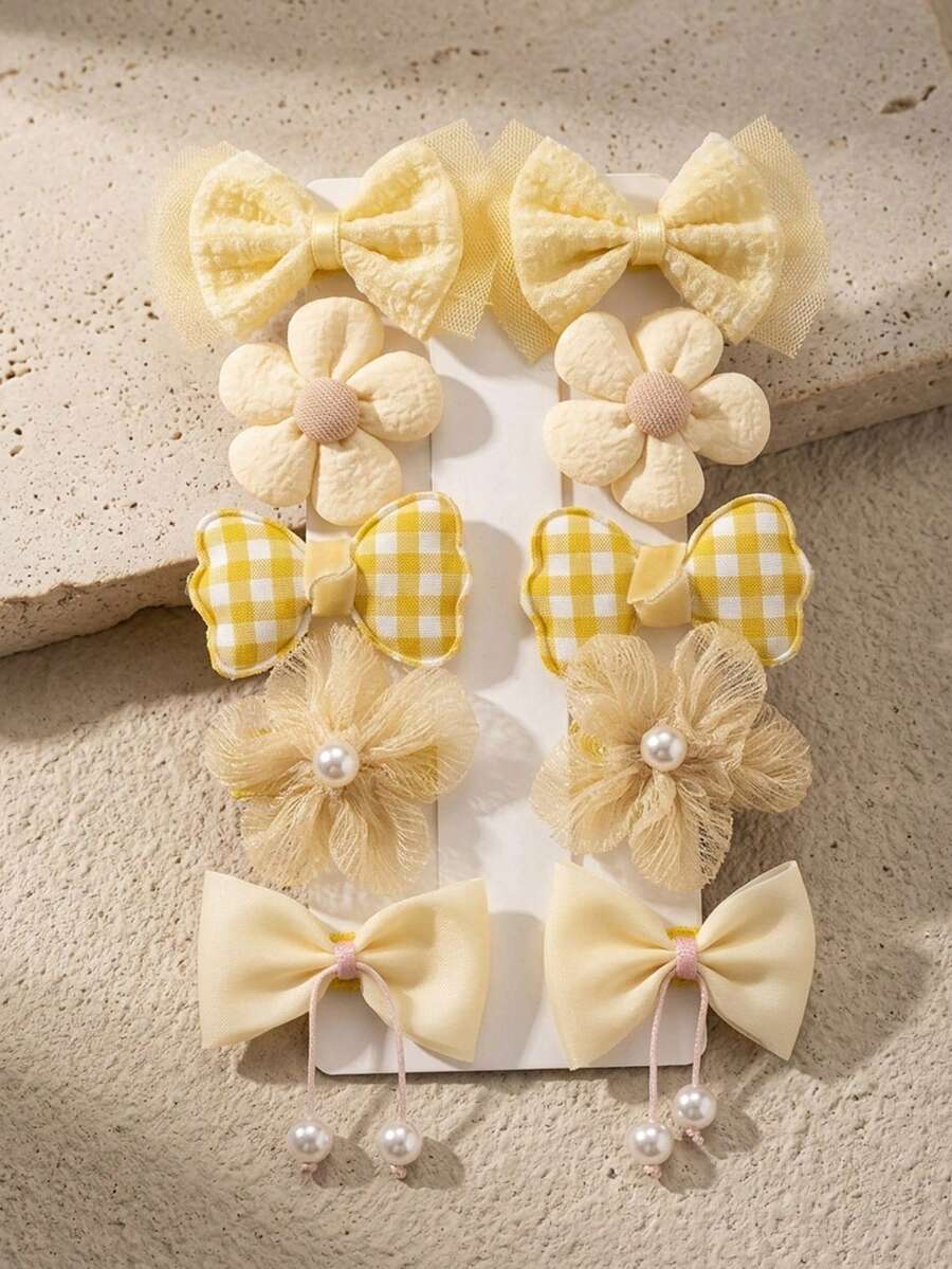 10pcs Butterfly & Flower Fabric Hair Clips, Sweet Girl Hair Accessories, Suitable For Daily Wear - Multicolor - View 1