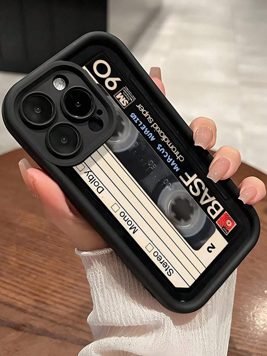 1个全新高竹防摔手机壳，复古磁带图案，独特加厚保护壳，兼容苹果17 Pro Max/Air、16、11/12/13/14 Plus、XR、7/8 Plus、15 Pro Max - 黑色 - 查看 1