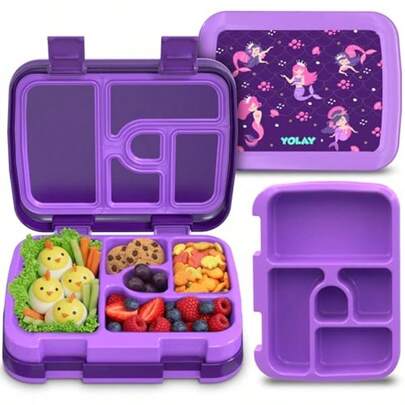 Bento Box For Lunch Box Leak-Proof 5-Compartment Lunch Box For Ages 3-10 Durable With Anti-Slip Base Suitable For Schools Outdoor And Travel Mermaid