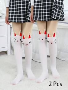 2双装女童无脚连裤袜，舞蹈裤，白色、肤色、卡其色、杏色、红色、黑色，撞色拼接，多色印花，卡通猫咪图案，字母印花，适合春夏秋冬四季穿着，可爱简约，学院风，适合日常穿着，学生适用，女童款，可搭配裙子，返校季必备 - 彩色 - 查看 10