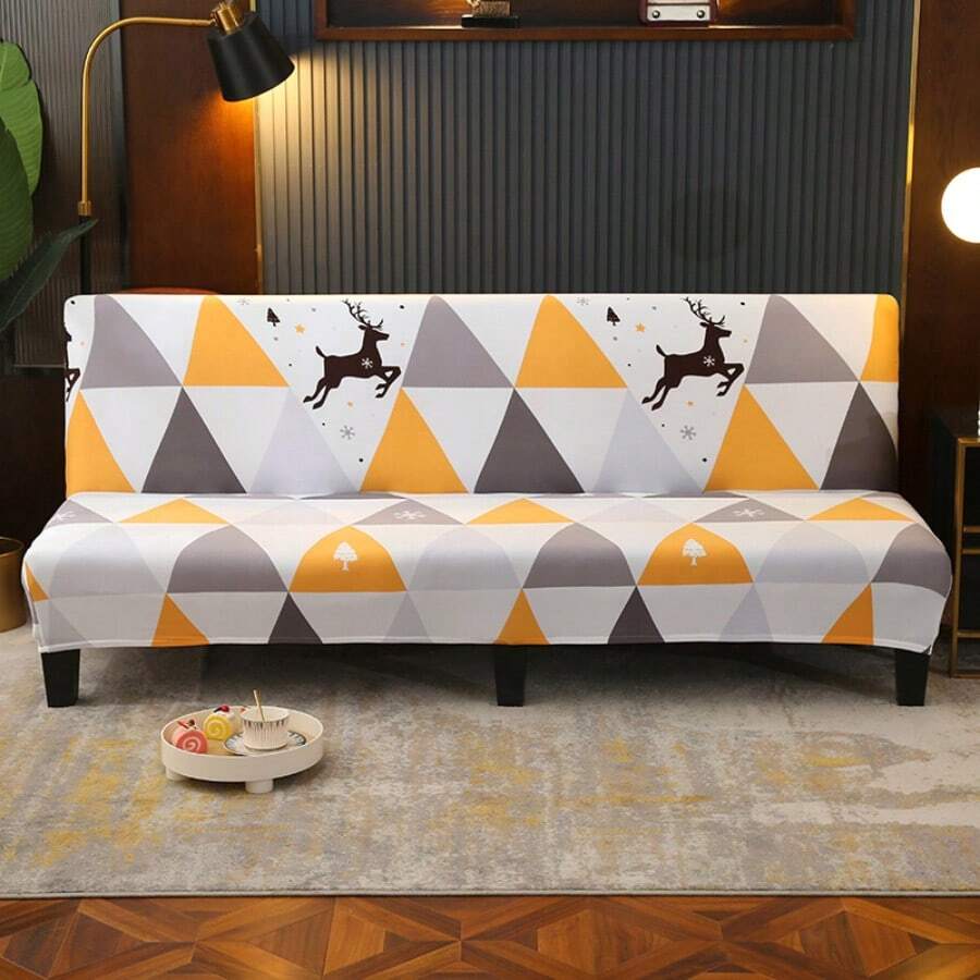 Vỏ bọc ghế sofa giường không tay vịn, in họa tiết, chất liệu polyester co giãn toàn diện, dệt kim từ lụa sữa, phù hợp cho mọi mùa. - Màu vàng - Xem 1