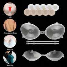 1 Pair Reusable Transparent Silicone Wireless Bra - Strapless Lift-Up Bra With 10 Circular Non-Woven Breast Pads, Suitable For Strapless/Backless Dresses, Bikinis, Deep V-Neck And Low-Cut Designs - Multicolor - View 5