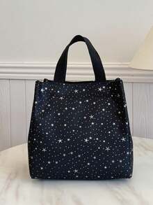 Portable Insulated Lunch Bag, Lunch Box, Bento Bag, Dinner Insulation Bag, Thickened Cute Fruit Lunch Bag For Students, Asymmetrical Star Lunch Bag - Black - View 3