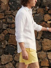 glestore Men's Vintage Old Money Style Textured Button-Down White Shirt, All-Season Casual Versatile Design - White - View 3