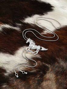 1 pieza Collar largo con caballo corriendo ajustable incrustado de turquesa, accesorio de cadena de cuello de diseño único, adecuado para uso diario, ir al trabajo, vacaciones, fiestas y festivales de música - Multicolor - Ver 3
