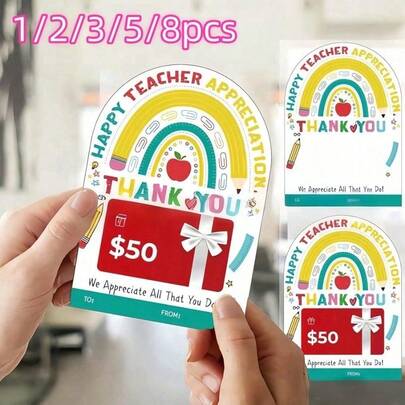 1/2/3/5/8pcs Teacher Appreciation Card & Gift Card Holder Sets | Designs For Teacher Appreciation Gifts, Christmas, And Graduation | Reusable Pocket Cards For Easy Gift-Giving And Expressing Gratitude