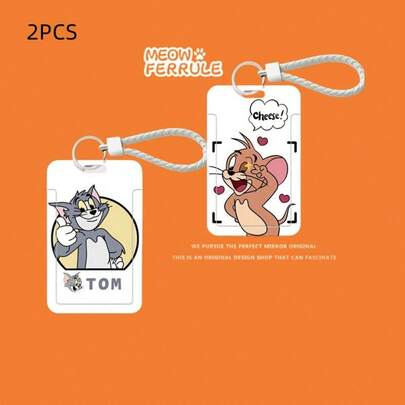 1个WB塑料卡套，配有编织仿皮绳 - 鲜艳的卡通设计，适合工作、旅行、公交票 - 色彩缤纷的动漫主题配件，耐用的身份证卡套，趣味设计