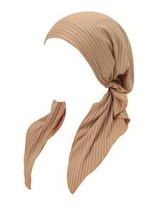 1pc Fashion Striped Rhinestone Headscarf Cap, Muslim Women Versatile Curved Turban Hat - Solid Color - View 3