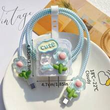 Bộ 5 phụ kiện bảo vệ cáp sạc, họa tiết thỏ dễ thương và hoa lá, tương thích với bộ sạc 20W của Apple 17 Pro, cuộn dây cáp, quà tặng ngày lễ. - Nhiều màu - Xem 2