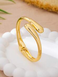 3pcs/Set Minimalist Gold-Tone Asymmetrical Water Drop Thick Textured Bangle Bracelet Set, Suitable For Women, Chunky Smooth Matte Heavy Metal & Zinc Alloy Material - Yellow Gold - View 6