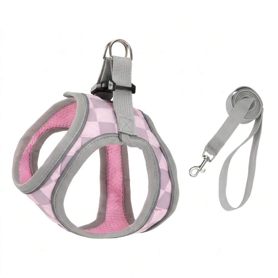 2pcs Reflective Pet Leash And Harness Set, Soft Breathable Mesh Vest With Bright Reflective Stripes And Dual Metal D-Rings, Comfortable Non-Chafing Dog/Cat Chest Harness For Small/Medium Breeds, Multiple Colors & Styles Available