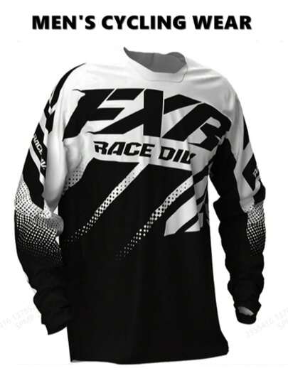 Camiseta de manga larga para motocross y motocicleta para hombres - Hecha de tela de poliéster transpirable y de secado rápido con protección UV, con un diseño degradado rojo y negro con estampado total, ideal para carreras, ciclismo y deportes al aire libre en primavera